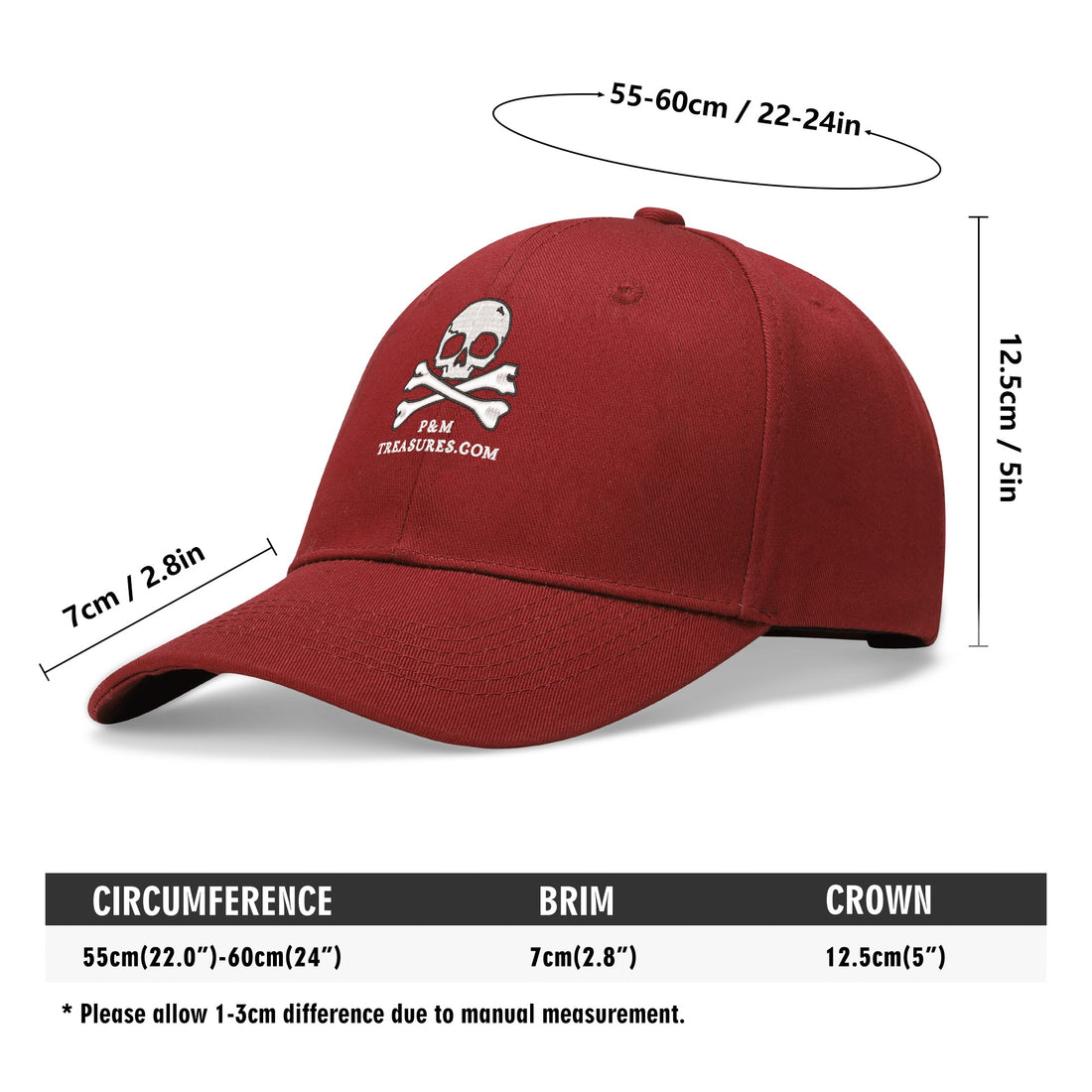 ARR PIRATETREASURE Hat - Embroidered Baseball Cap - Black, Red, or Navy